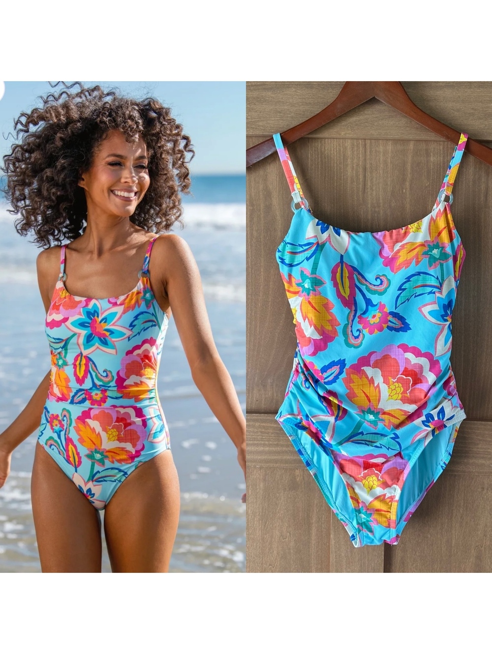 La Blanca Breezy Mio One Piece Swimsuit Blue Mulit Floral Women’s size 6